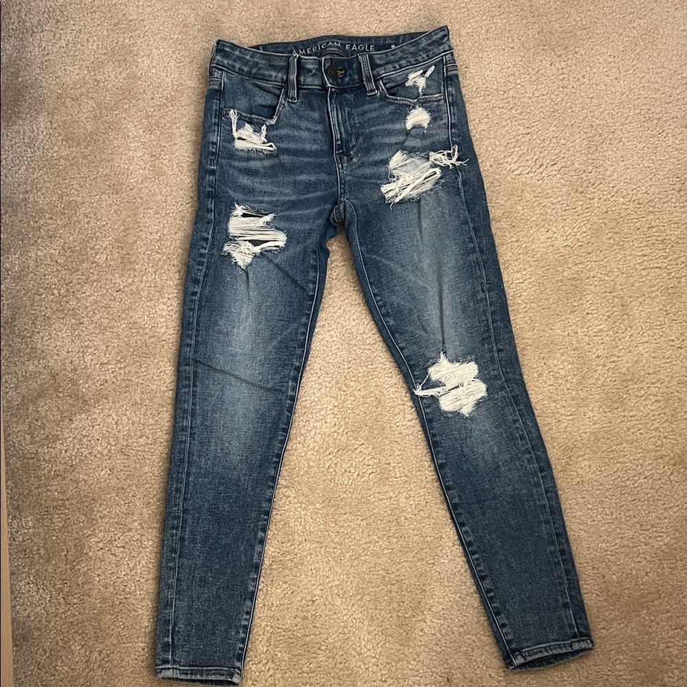 American Eagle Outfitters Women's Ripped Dark Blue Skinny Jeans